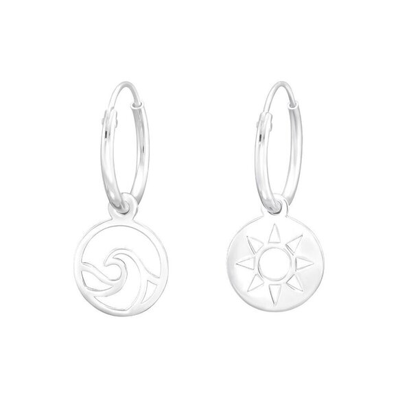 Sterling Silver Ocean Wave Sun Earrings - Picture 1 of 7